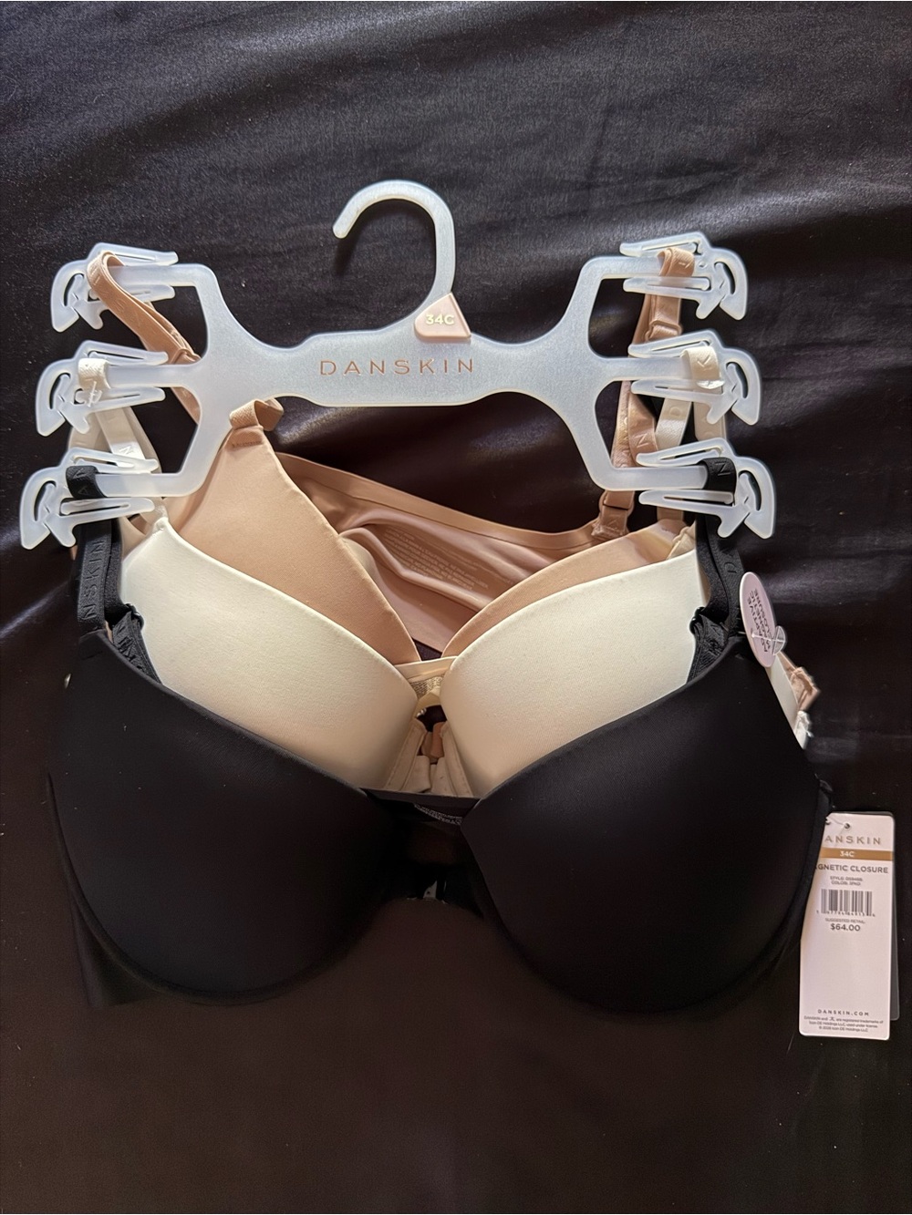 Danskin 3-Pack Magnetic Closure Bras in Black, Ivory, Nude